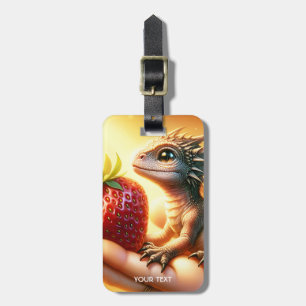 Fantasy Cute Baby Dragon Strawberry Luggage Tag