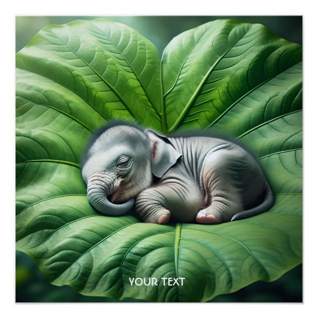 Fantasy Cute Baby Elephant Leaf Poster (Front)