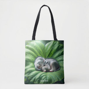 Fantasy Cute Baby Elephant Leaf Tote Bag