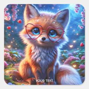 Fantasy Cute Baby Fox Glasses Square Sticker