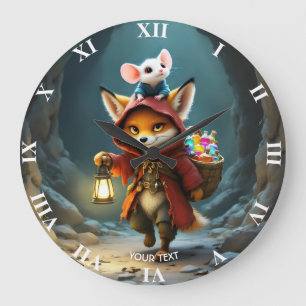 Fantasy Cute Baby Fox Mouse Large Clock