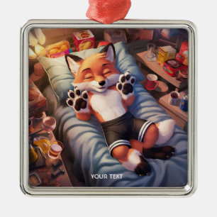 Fantasy Cute Baby Fox Sleeping Metal Tree Decoration