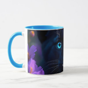 Fantasy Cute Baby Panther Flowers Mug