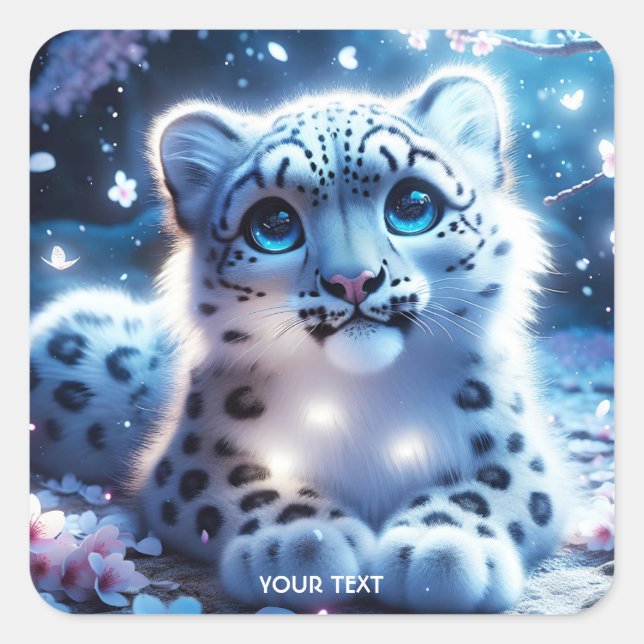 Fantasy Cute Baby Snow Leopard Square Sticker (Front)