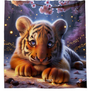 Fantasy Cute Baby Tiger Sakura Shower Curtain