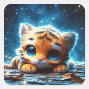Fantasy Cute Baby Tiger Stars Square Sticker