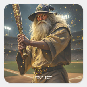 Fantasy Cute Baseball Wizard Bat Square Sticker