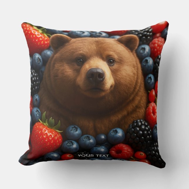 Fantasy Cute Bear With Berries Cushion (Front)
