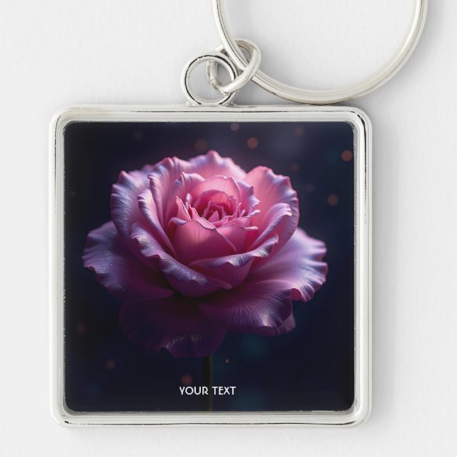 Fantasy Cute Beautiful Pink Rose Key Ring (Front)