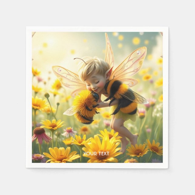Fantasy Cute Bee Flowers Kiss Napkin (Front)