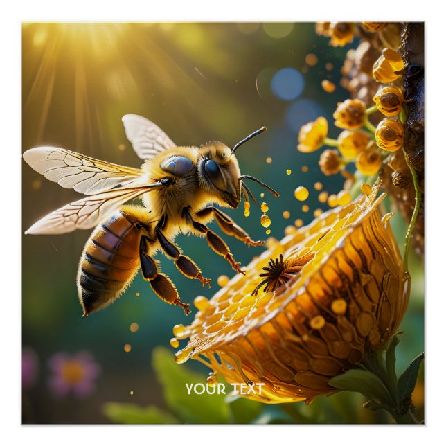 Fantasy Cute Bee Flowers Sun Poster (Front)