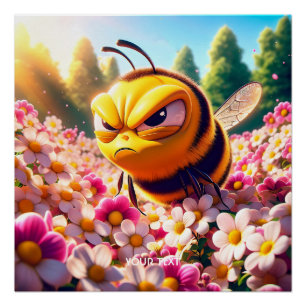 Fantasy Cute Bee Flowers Sun Poster