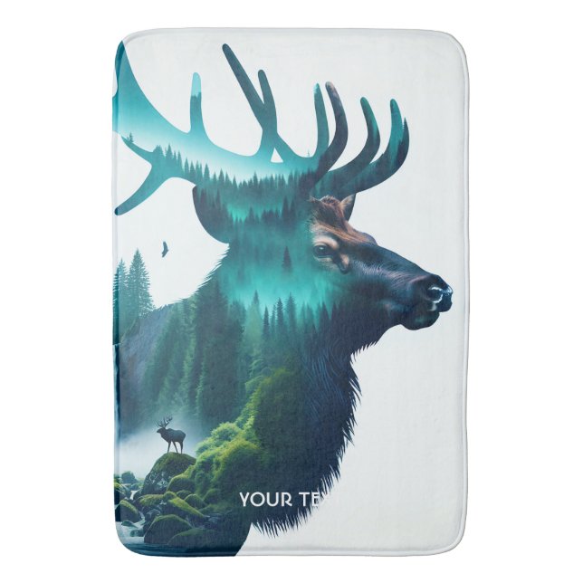 Fantasy Cute Big Elk Landscape Bath Mat (Front Vertical)