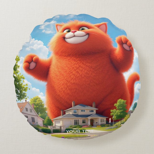 Fantasy Cute Big Orange Cat Round Cushion (Front)