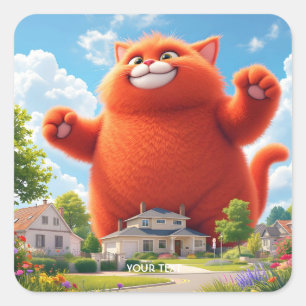 Fantasy Cute Big Orange Cat Square Sticker