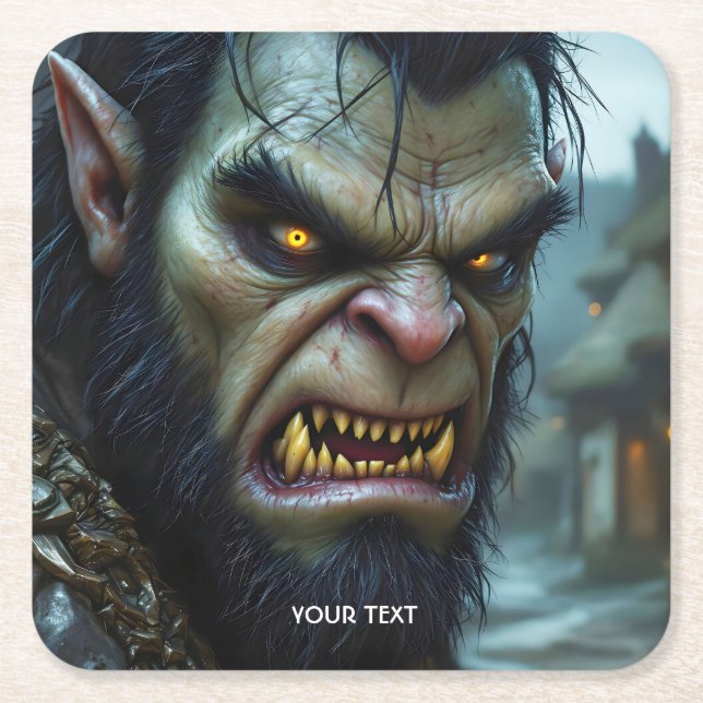 Fantasy Cute Big Strong Warrior Square Paper Coaster (Front)
