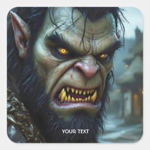 Fantasy Cute Big Strong Warrior Square Sticker