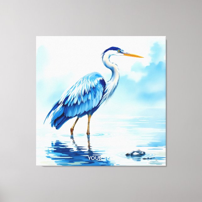 Fantasy Cute Bird Blue Watercolor Canvas Print (Front)