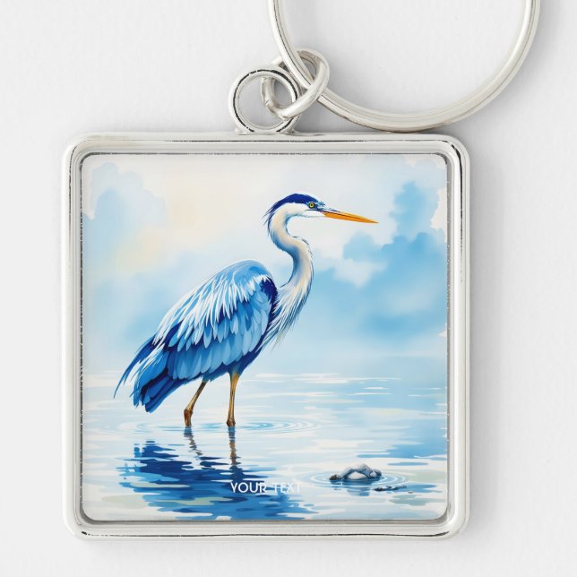 Fantasy Cute Bird Blue Watercolor Key Ring (Front)