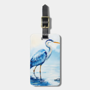 Fantasy Cute Bird Blue Watercolor Luggage Tag