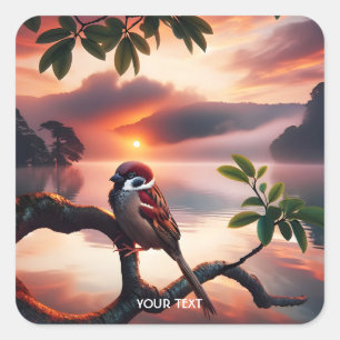 Fantasy Cute Bird Branch Lake Square Sticker