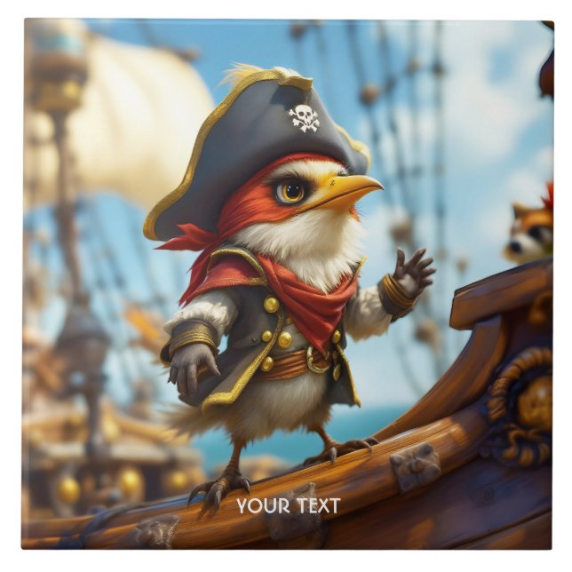 Fantasy Cute Bird Captain Pirate Tile (Front)