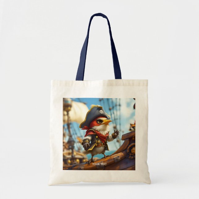 Fantasy Cute Bird Captain Pirate Tote Bag (Front)
