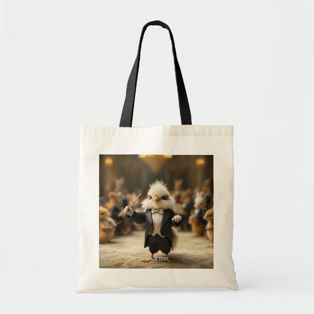 Fantasy Cute Bird Conducts Orchestra Tote Bag (Front)