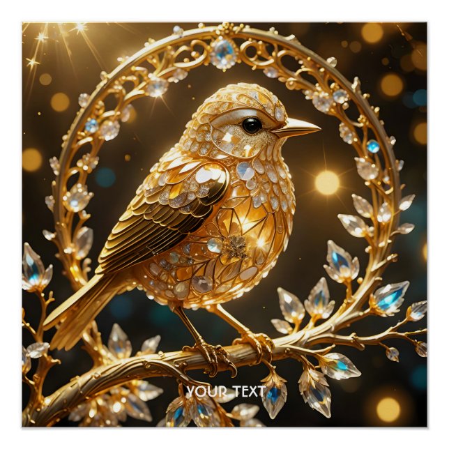 Fantasy Cute Bird Filigree Diamonds Poster (Front)