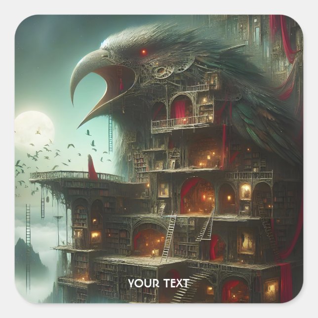 Fantasy Cute Bird House Library Square Sticker (Front)