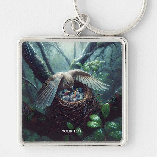 Fantasy Cute Bird Nest Rain Key Ring (Front)