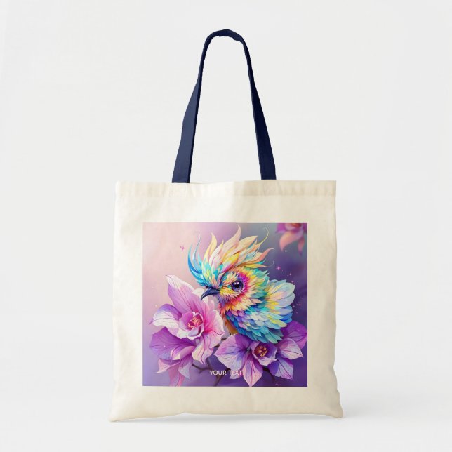 Fantasy Cute Bird Pink Orchid Tote Bag (Front)