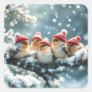 Fantasy Cute  Birds Hat Snow Square Sticker