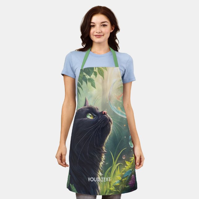 Fantasy Cute Black Cat Forest Apron (Worn)