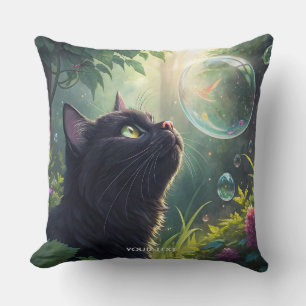 Fantasy Cute Black Cat Forest Cushion