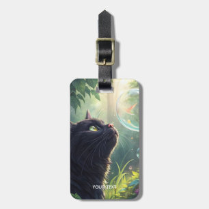 Fantasy Cute Black Cat Forest Luggage Tag