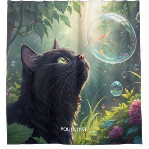 Fantasy Cute Black Cat Forest Shower Curtain