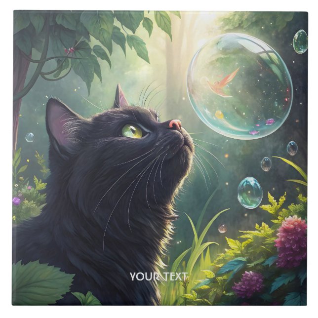 Fantasy Cute Black Cat Forest Tile (Front)
