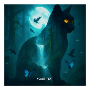Fantasy Cute Black Surreal Cat Poster