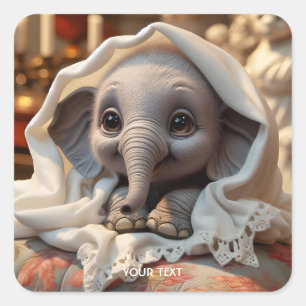 Fantasy Cute Blanket Baby Elephant Square Sticker