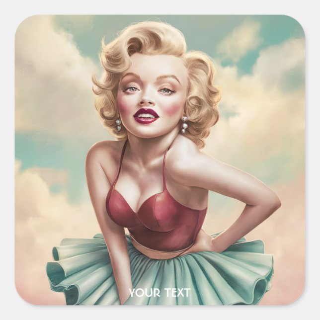 Fantasy Cute Blonde Girl Posing Square Sticker (Front)
