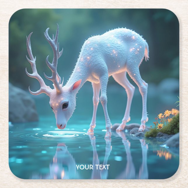 Fantasy Cute Blue Baby Deer Square Paper Coaster (Front)