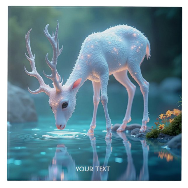Fantasy Cute Blue Baby Deer Tile (Front)