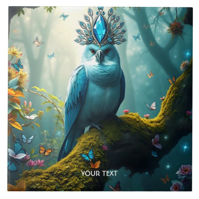 Fantasy Cute Blue Bird Forest Tile (Front)