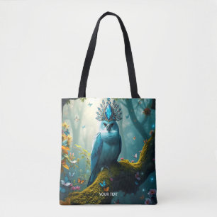 Fantasy Cute Blue Bird Forest Tote Bag