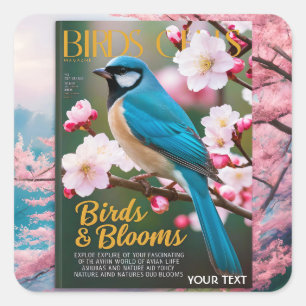 Fantasy Cute Blue Bird Magazine Square Sticker