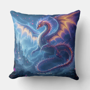 Fantasy Cute Blue Dragon City Cushion
