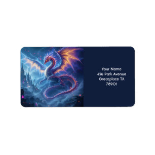 Fantasy Cute Blue Dragon City Label