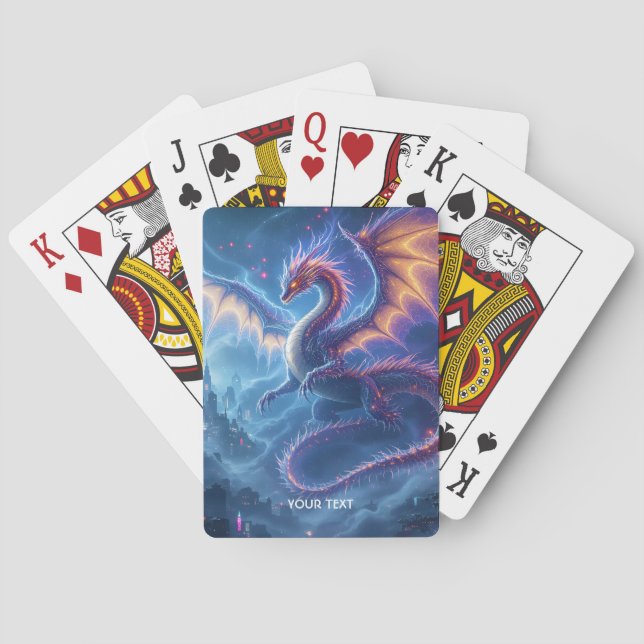 Fantasy Cute Blue Dragon City Playing Cards (Back)