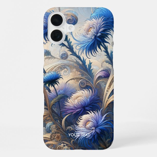Fantasy Cute Blue Flowers Drawing iPhone Case (Back)